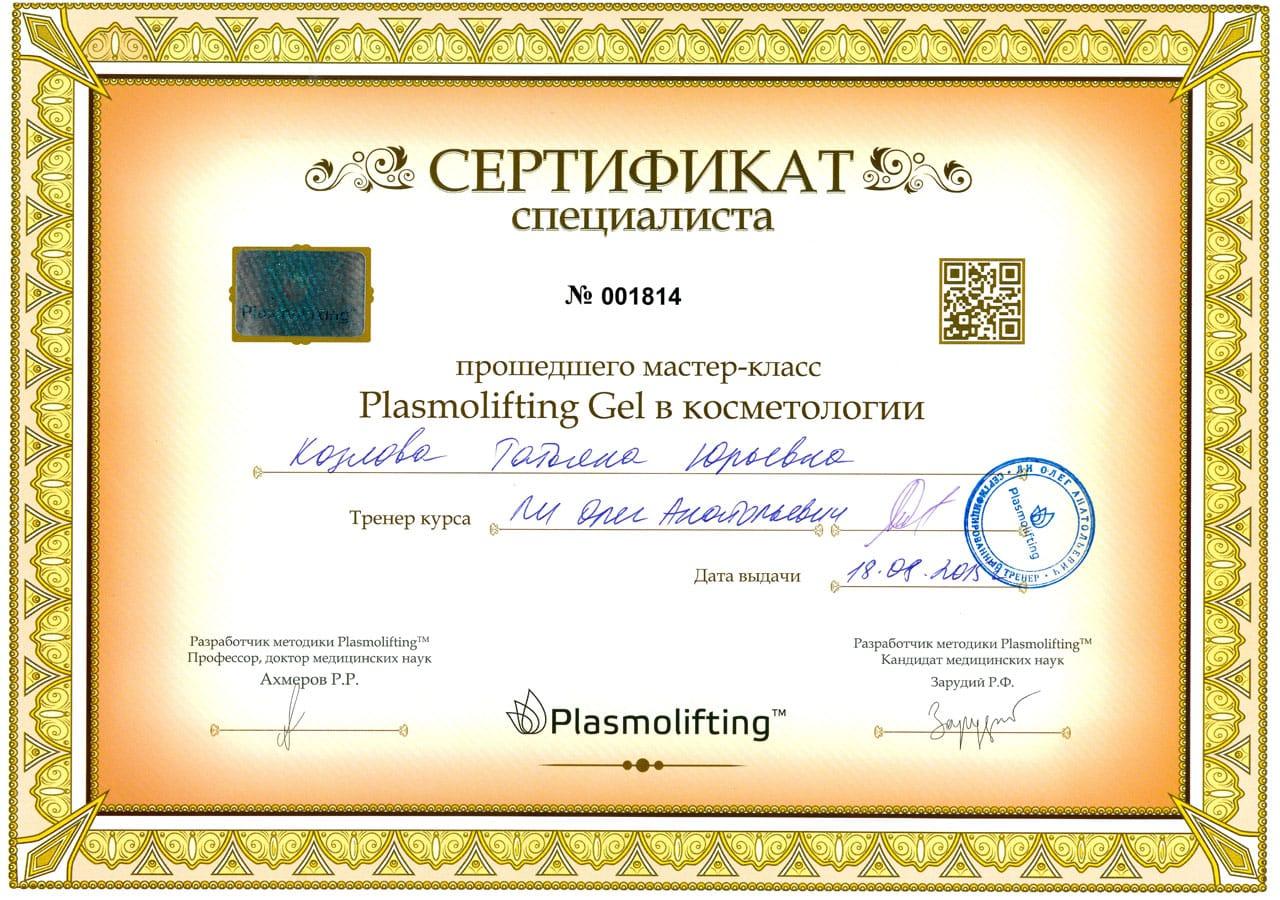 Сертификат Козловой Татьяны Юрьевны о пройденном мастер-классе 