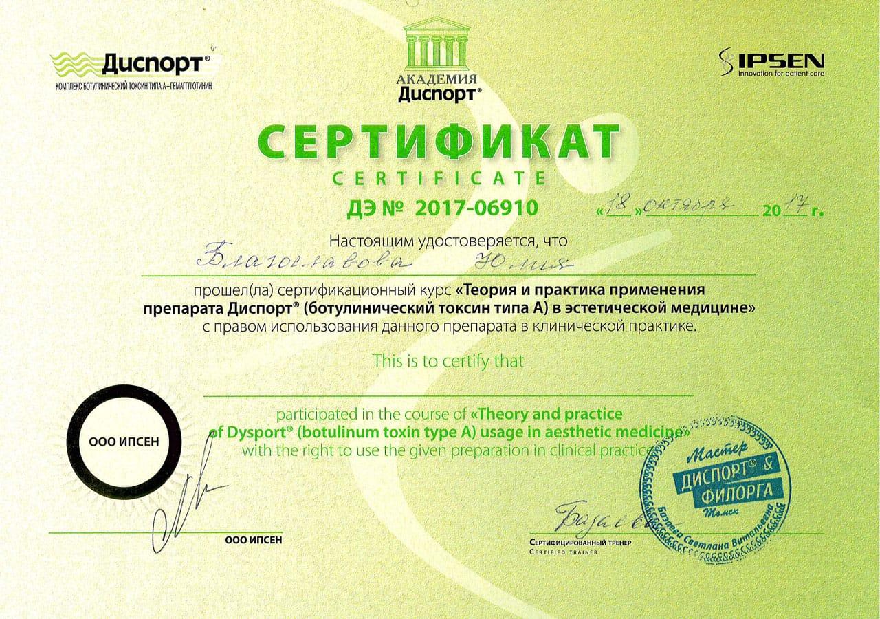 Сертификат Благославовой Юлии Олеговны по курсу 