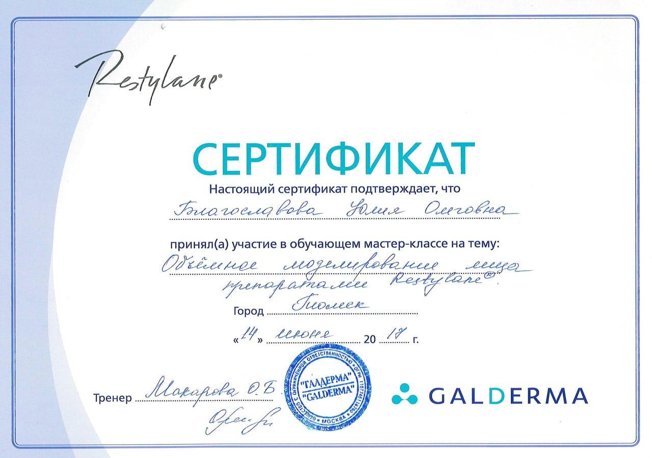 Сертификат Благославовой Юлии Олеговны об участии в мастер-классе 