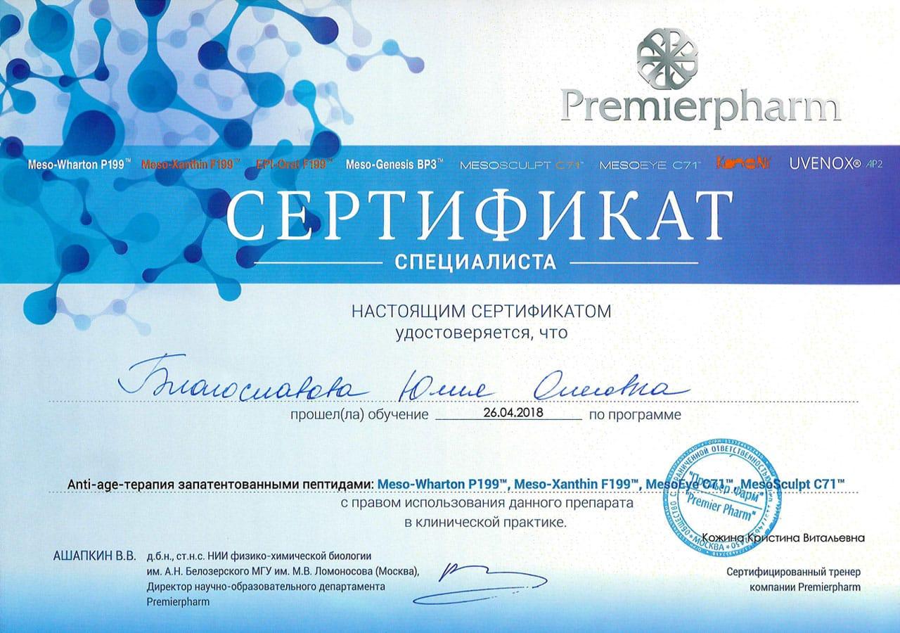 Сертификат Благославовой Юлии Олеговны по программе 